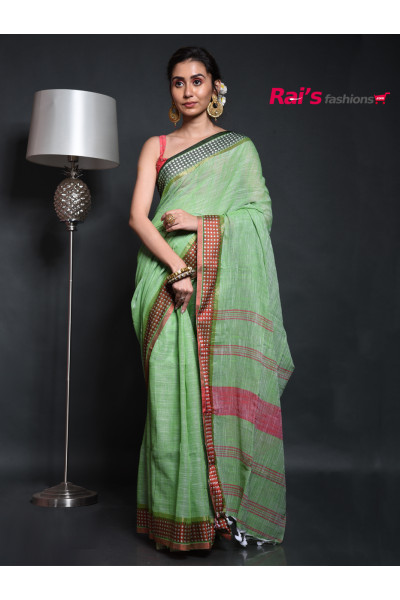 Handloom Khadi Cotton Saree With Fine Weaving Contrast Color Border (RAI20100621)